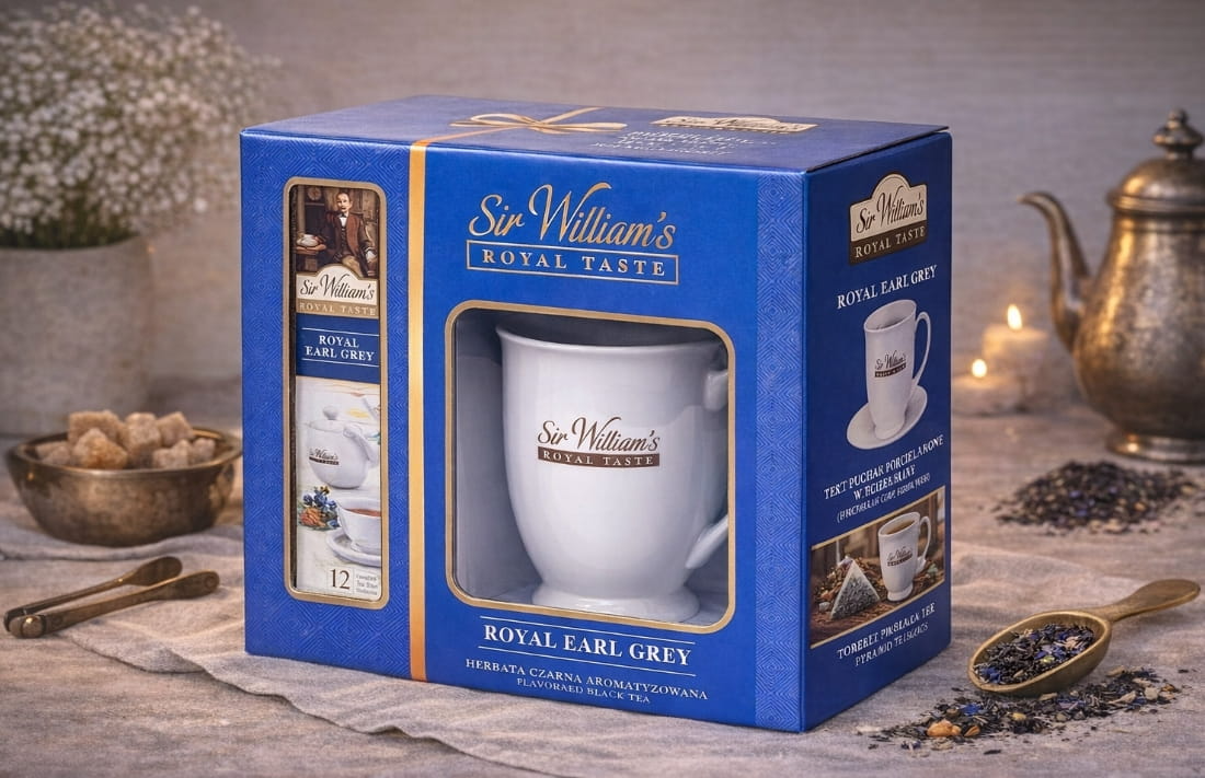 Zestaw herbaty ekspresowej Sir William's Earl Grey 12 szt. z kubkiem 400 ml